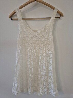 White Lace L Tank Top Floral Sheer Coquette Fairycore Y2K Romantic Layering Boho